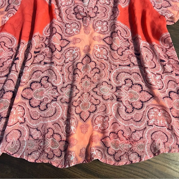 Ana Blouse Plus Size 1X Pink Short Sleeve Sheer V-Neck Paisley Summer Boho Top - Picture 2 of 6